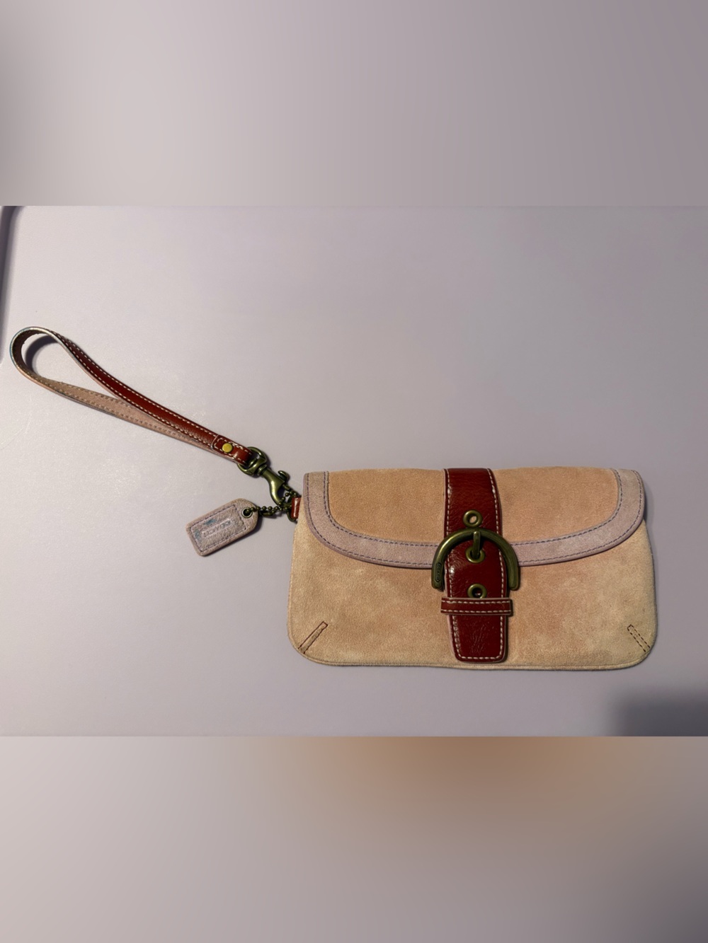 Coach Y2K Pink/Purple Suede and Leather Small Soho Wristlet Clutch— FLAWS! - Picture 1 of 15